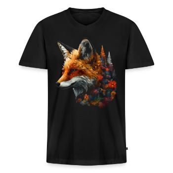 Fuchs Tierliebhaber Geschenk Wildtier Tier Motiv - Männer Premium Bio T-Shirt mit V-Ausschnitt - Schwarz - Vorne - Nico (187cm)