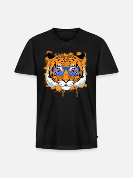 Cooler Tiger Geschenk - Männer Premium Bio T-Shirt mit V-Ausschnitt - Schwarz