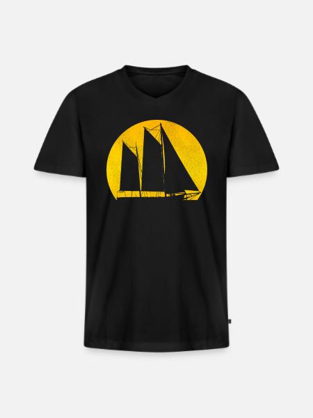 Voilier de navigation rétro - T-shirt encolure en V Premium bio Homme - noir