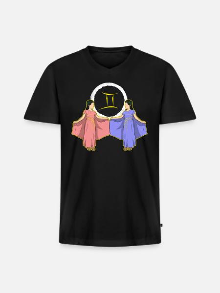 Sternzeichen Zwilling Gemini - Männer Premium Bio T-Shirt mit V-Ausschnitt - Schwarz