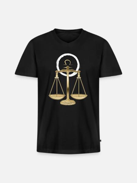 Sternzeichen Waage Libra - Männer Premium Bio T-Shirt mit V-Ausschnitt - Schwarz
