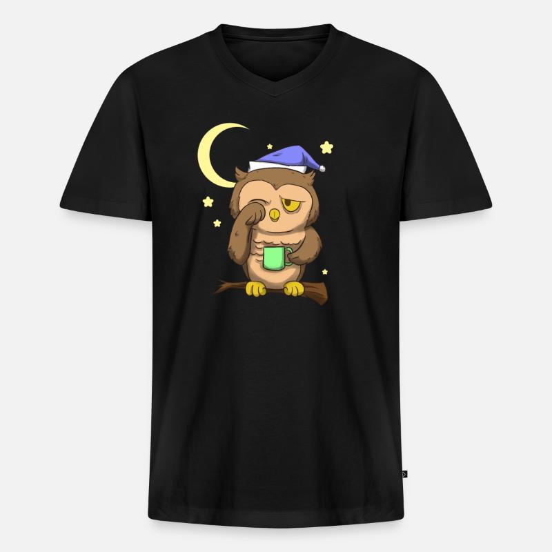 Kaffee Eule Nachteule - Männer Premium Bio T-Shirt mit V-Ausschnitt - Schwarz