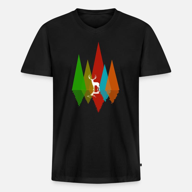 Hirsch, Berge - Männer Premium Bio T-Shirt mit V-Ausschnitt - Schwarz