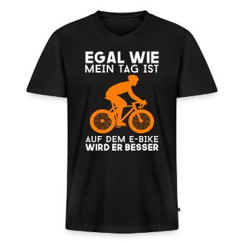E-Biker E Bike Fahrer - Männer Premium Bio T-Shirt mit V-Ausschnitt - Schwarz - Vorne - Nico (187cm)