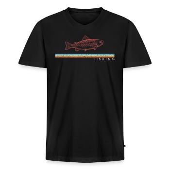 Pêche Rétro Truite Trout Pêche Vintage Pêche - T-shirt encolure en V Premium bio Homme - noir - Devant - Nico (187cm)