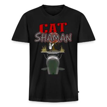 Catfish Shaman - Men's Premium Organic T-shirt with V-neck - black - Front - Nico (187cm)