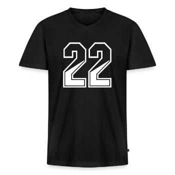 22 ans maillot numéro 22 T-shirt numéro 22 - T-shirt encolure en V Premium bio Homme - noir - Devant - Nico (187cm)