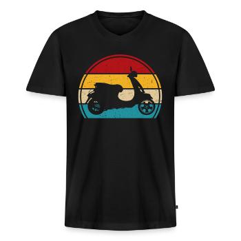 Motorroller Retro rollerfahren scooter moped - Männer Premium Bio T-Shirt mit V-Ausschnitt - Schwarz - Vorne - Nico (187cm)