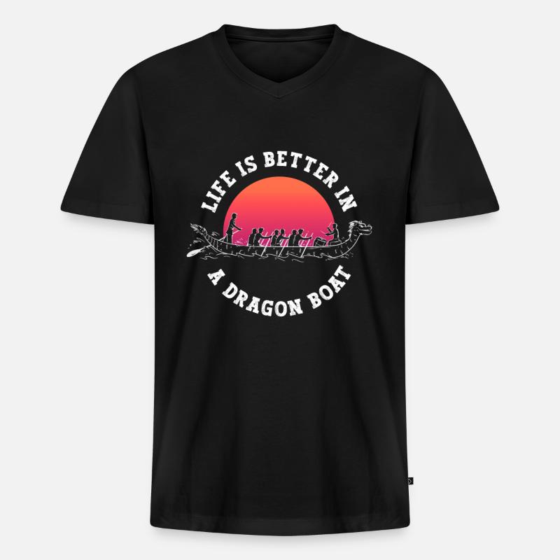Drachenboot - Männer Premium Bio T-Shirt mit V-Ausschnitt - Schwarz