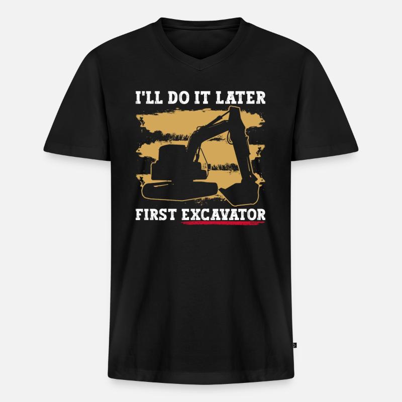 Baggerbau Baggerfahrer Bagger - Männer Premium Bio T-Shirt mit V-Ausschnitt - Schwarz