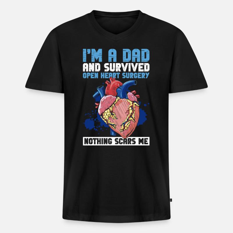 Herzoperation Herz OP Papa - Männer Premium Bio T-Shirt mit V-Ausschnitt - Schwarz