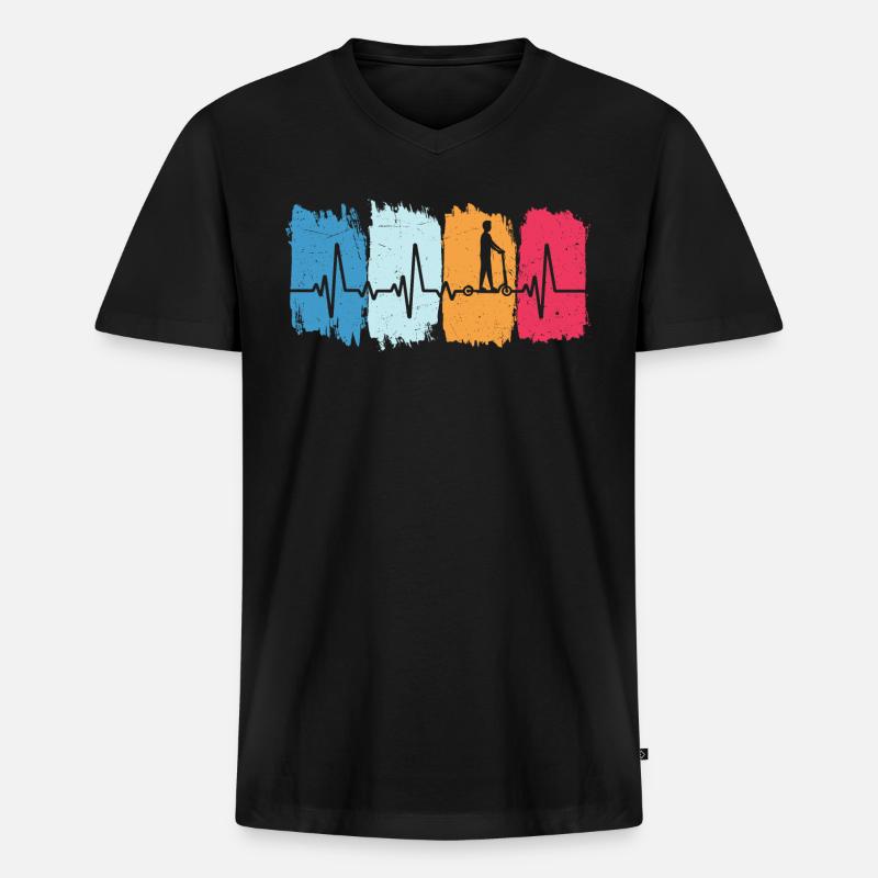 Tretroller retro herzschlag scooter roller - Männer Premium Bio T-Shirt mit V-Ausschnitt - Schwarz