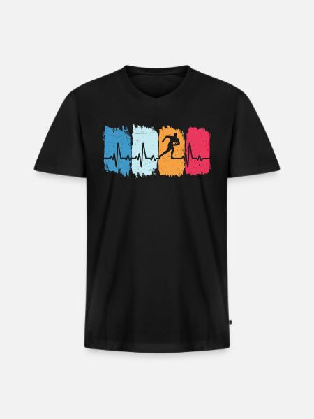 Rugby Retro Heartbeat Rugby Player - Men's Premium Organic T-shirt with V-neck - black