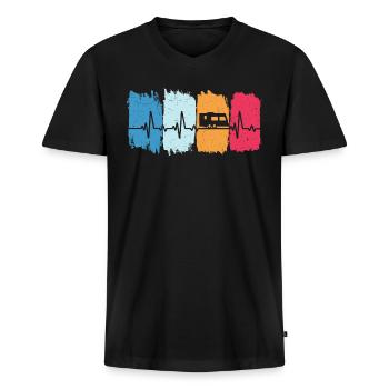 Wohnwagen Retro Herzschlag Camping Campingwagen - Männer Premium Bio T-Shirt mit V-Ausschnitt - Schwarz - Vorne - Nico (187cm)