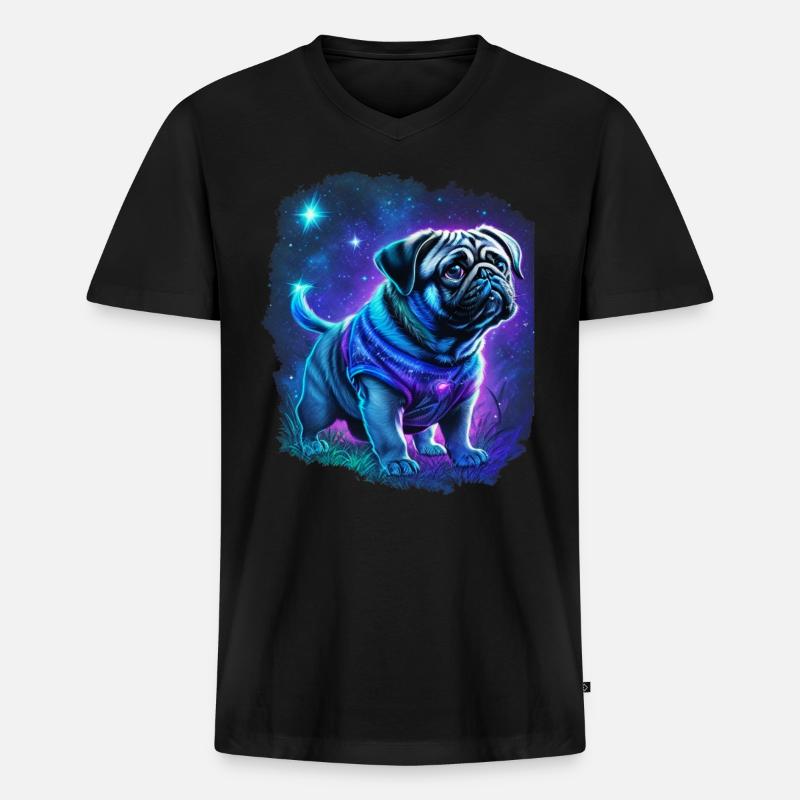Mystischer Mops Hund - Männer Premium Bio T-Shirt mit V-Ausschnitt - Schwarz