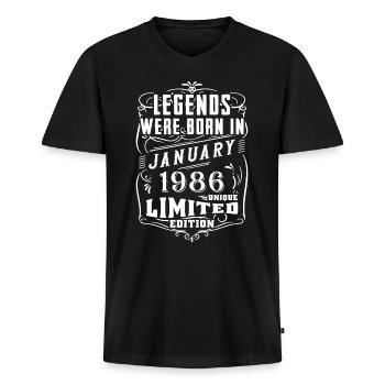 Anniversaire Janvier 1986 Année Edition Limitée - T-shirt encolure en V Premium bio Homme - noir - Devant - Nico (187cm)