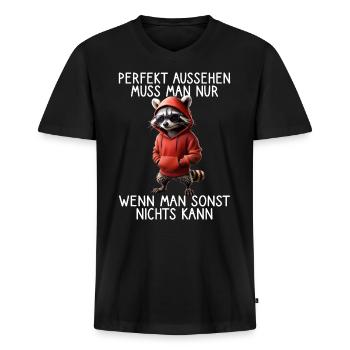 Drôle de raton laveur disant Amoureux des animaux Drôle de raton laveur - T-shirt encolure en V Premium bio Homme - noir - Devant - Nico (187cm)