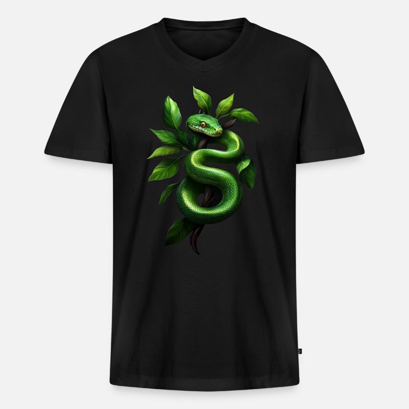 Grüner Baumpython Schlangen Liebhaber Terrarium - Männer Premium Bio T-Shirt mit V-Ausschnitt - Schwarz