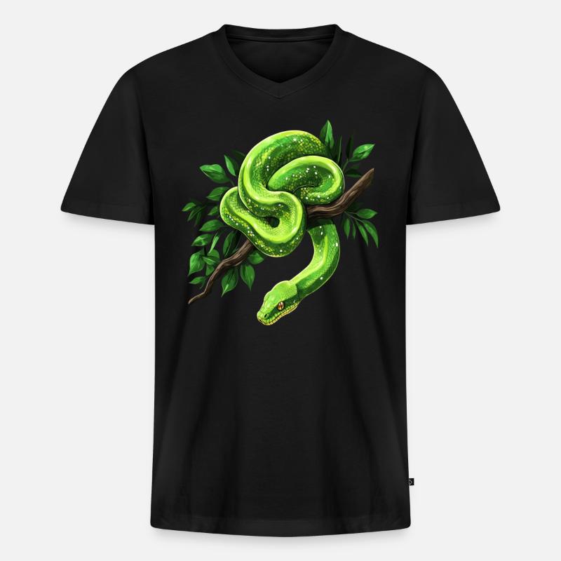 Grüner Baumpython Schlangen Liebhaber Terrarium - Männer Premium Bio T-Shirt mit V-Ausschnitt - Schwarz