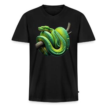Arbre vert Python Serpents Amoureux Terrarium - T-shirt encolure en V Premium bio Homme - noir - Devant - Nico (187cm)