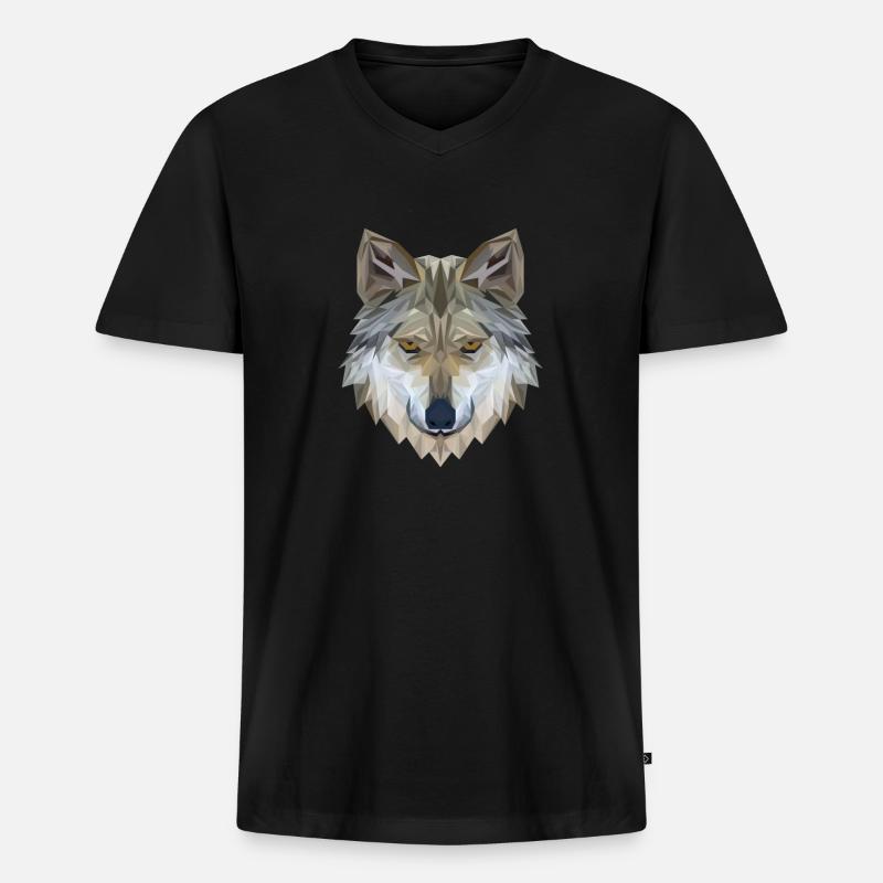Wolf Face Polygon 3D - Männer Premium Bio T-Shirt mit V-Ausschnitt - Schwarz
