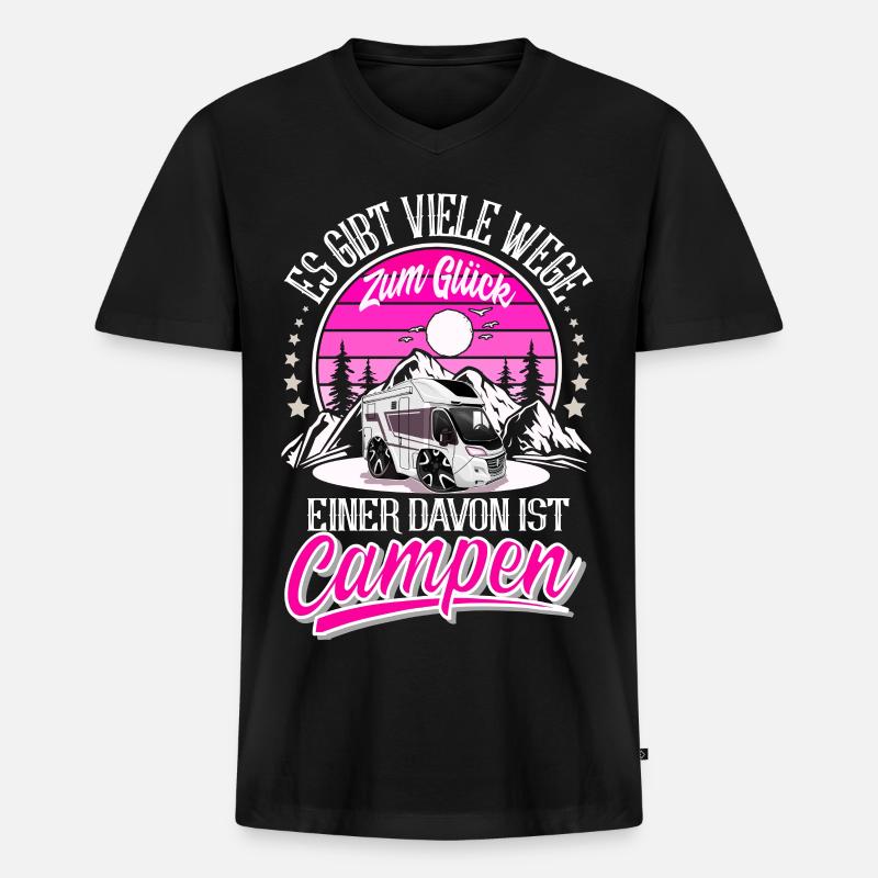 Camping Camper Campen - Männer Premium Bio T-Shirt mit V-Ausschnitt - Schwarz