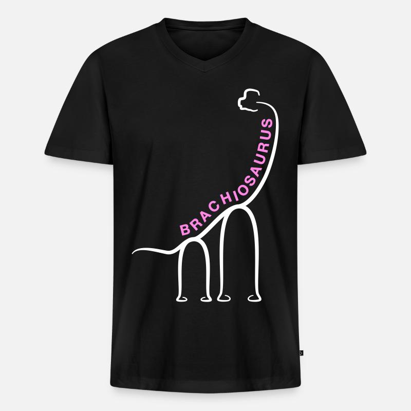 Dinosaurier Brachiosaurus Dino Liniengrafik - Männer Premium Bio T-Shirt mit V-Ausschnitt - Schwarz