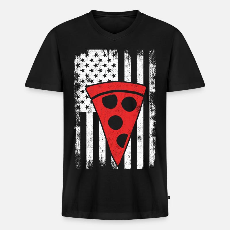 USA Pizza - Männer Premium Bio T-Shirt mit V-Ausschnitt - Schwarz