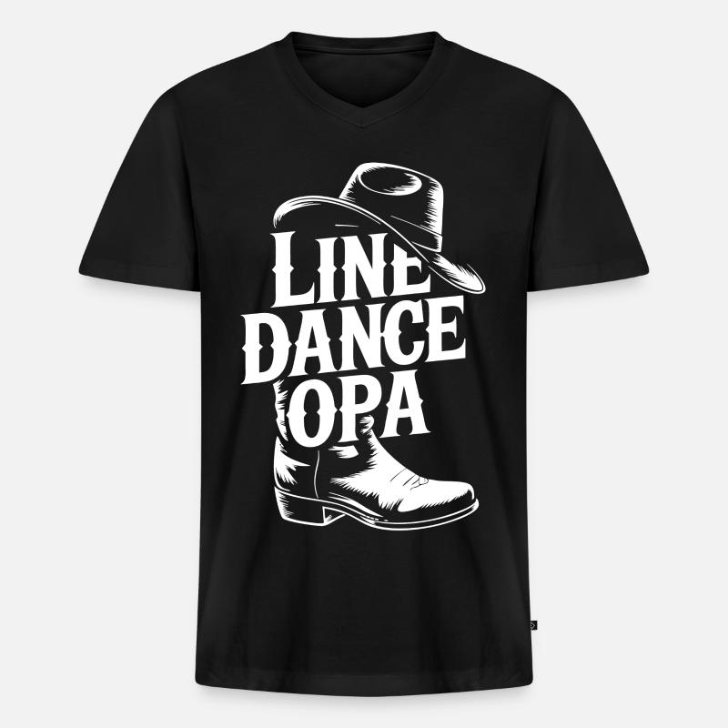 Line Dance Opa - Männer Premium Bio T-Shirt mit V-Ausschnitt - Schwarz
