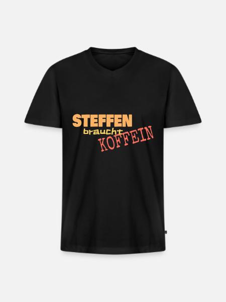 Cafe Steffen braucht Koffein - Männer Premium Bio T-Shirt mit V-Ausschnitt - Schwarz