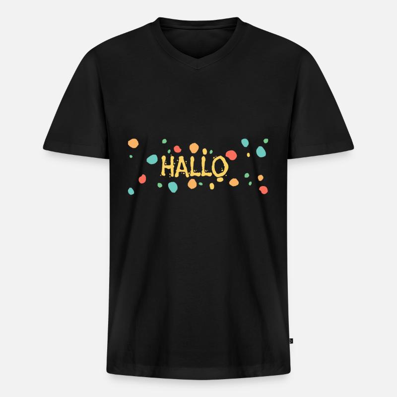 Hallo - Männer Premium Bio T-Shirt mit V-Ausschnitt - Schwarz