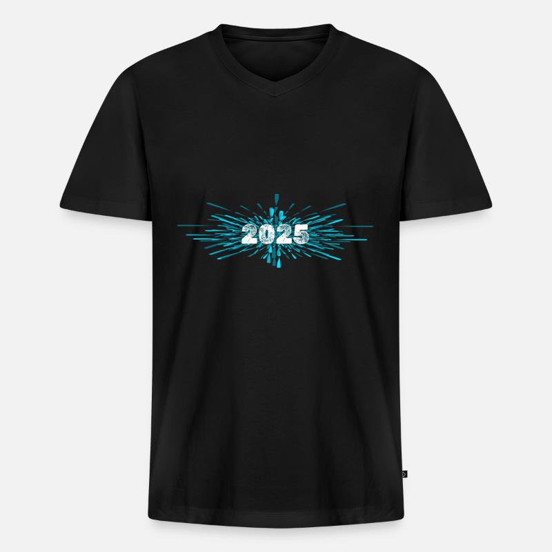 2025 - Männer Premium Bio T-Shirt mit V-Ausschnitt - Schwarz