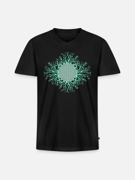 Fleur de vie - T-shirt encolure en V Premium bio Homme - noir
