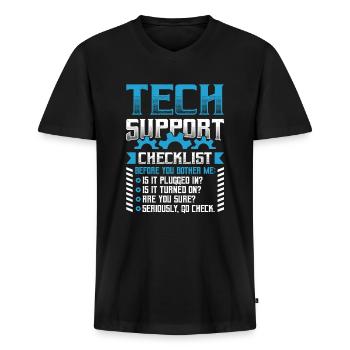 Funny Tech Support Checklist Helpdesk - Men's Premium Organic T-shirt with V-neck - black - Front - Nico (187cm)