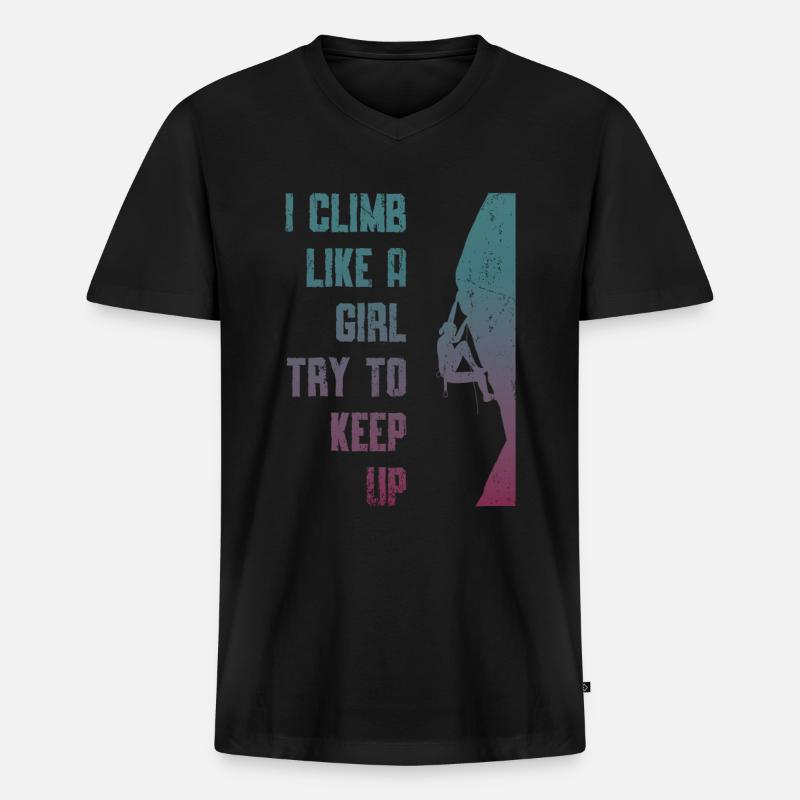 Ich klettere wie ein Mädchen. - Männer Premium Bio T-Shirt mit V-Ausschnitt - Schwarz