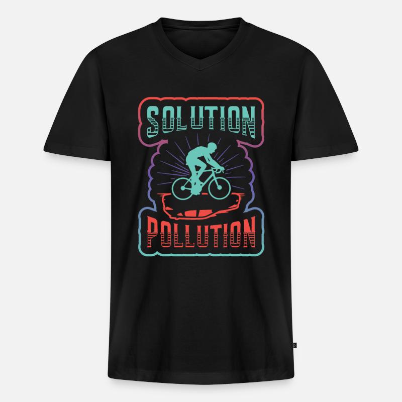 Polution Solution Umweltschutz Radfahren. - Männer Premium Bio T-Shirt mit V-Ausschnitt - Schwarz