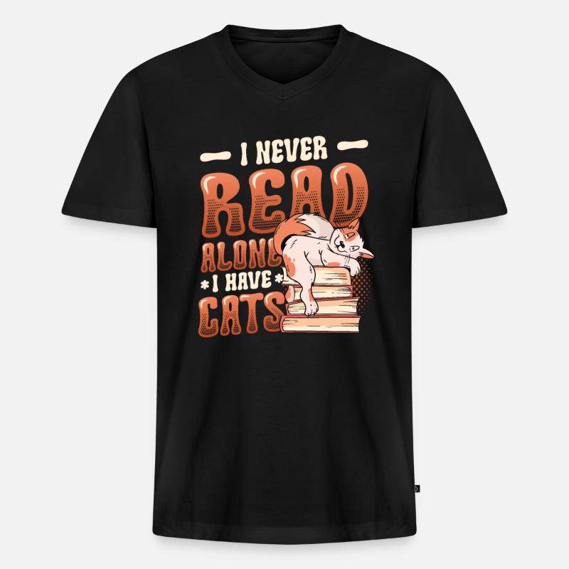 Bücherwurm Lesebücher, Katzen. - Männer Premium Bio T-Shirt mit V-Ausschnitt - Schwarz