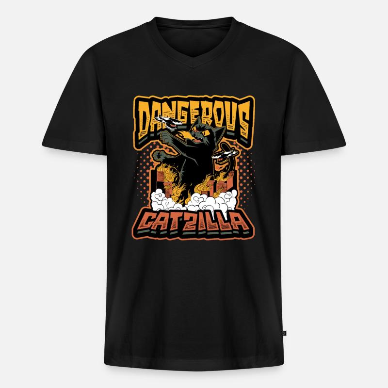 Gefährlicher Catzilla - Männer Premium Bio T-Shirt mit V-Ausschnitt - Schwarz