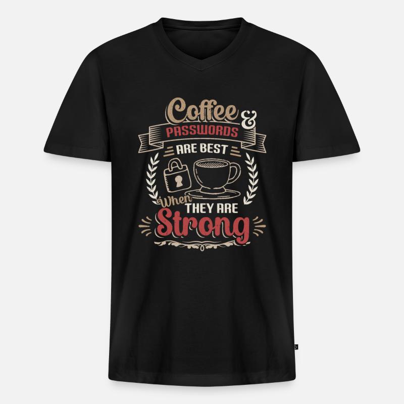 Kaffee, Passwort - Männer Premium Bio T-Shirt mit V-Ausschnitt - Schwarz
