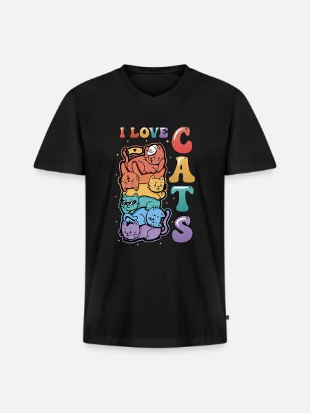 I love cats - Men's Premium Organic T-shirt with V-neck - black