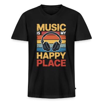 Music My Happy Place Musik Liebhaber DJ Kopfhörer - Männer Premium Bio T-Shirt mit V-Ausschnitt - Schwarz - Vorne - Nico (187cm)
