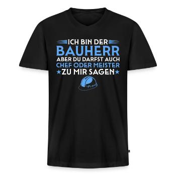 Hausbau - Chef oder Meister - Bauherr - Männer Premium Bio T-Shirt mit V-Ausschnitt - Schwarz - Vorne - Nico (187cm)