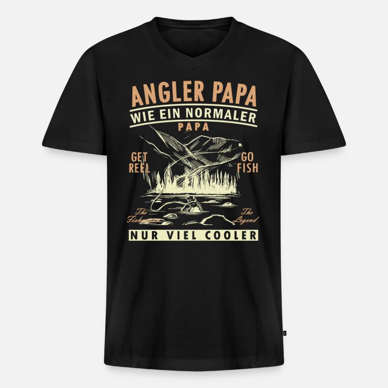 Geschenkidee Angler Papa - Männer Premium Bio T-Shirt mit V-Ausschnitt - Schwarz