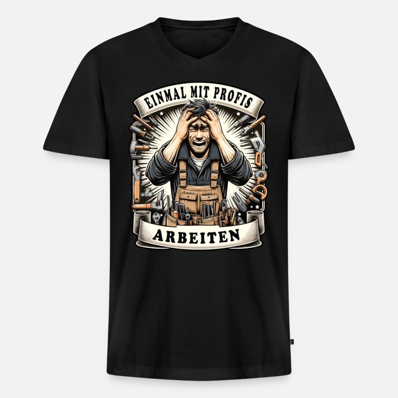 Einmal mit Profis Arbeiten Schreiner - Männer Premium Bio T-Shirt mit V-Ausschnitt - Schwarz