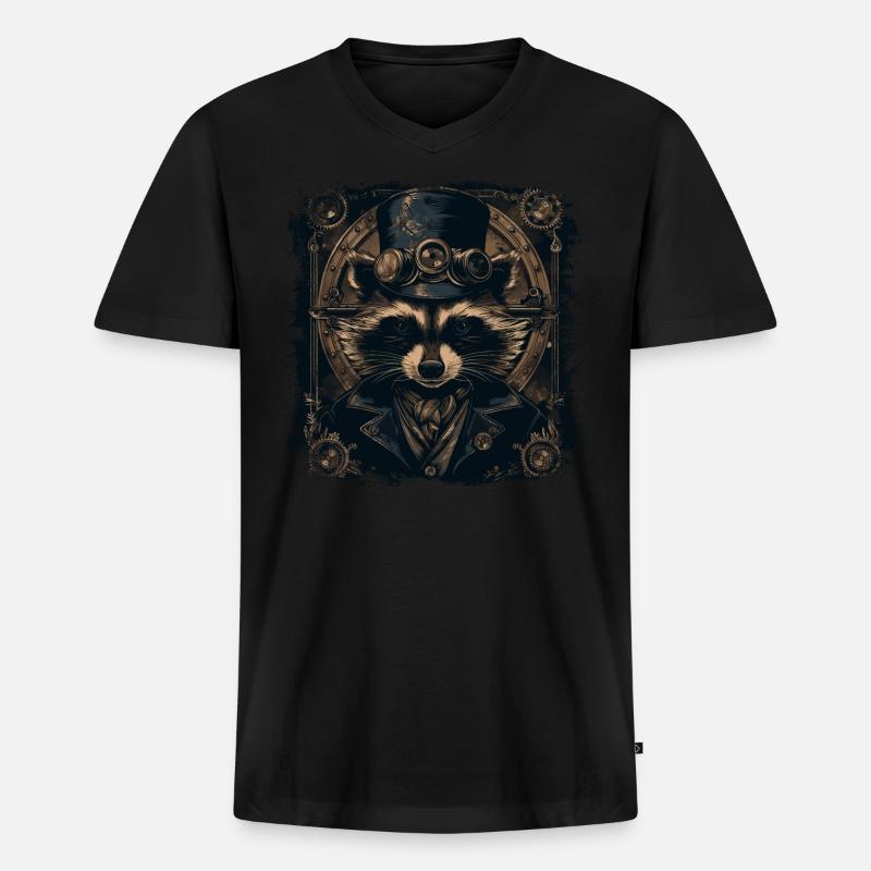Cooler Steampunk Waschbär - Männer Premium Bio T-Shirt mit V-Ausschnitt - Schwarz