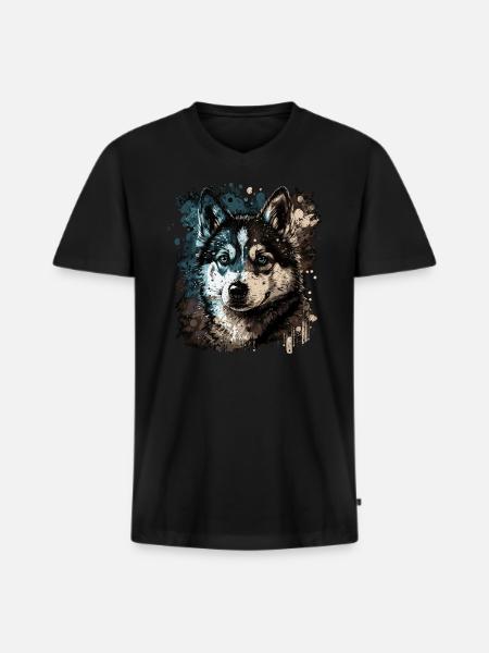 Husky Dog - Männer Premium Bio T-Shirt mit V-Ausschnitt - Schwarz