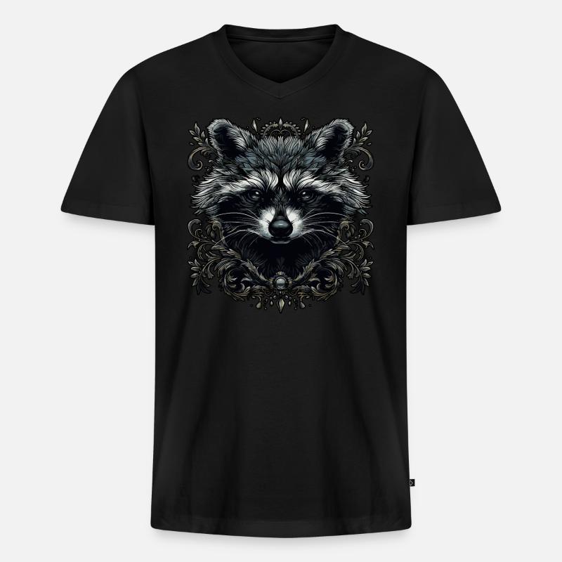 Waschbär - Männer Premium Bio T-Shirt mit V-Ausschnitt - Schwarz