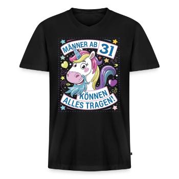 Männer Ab 31 Können Alles Tragen Zum 31.Geburtstag - Männer Premium Bio T-Shirt mit V-Ausschnitt - Schwarz - Vorne - Nico (187cm)