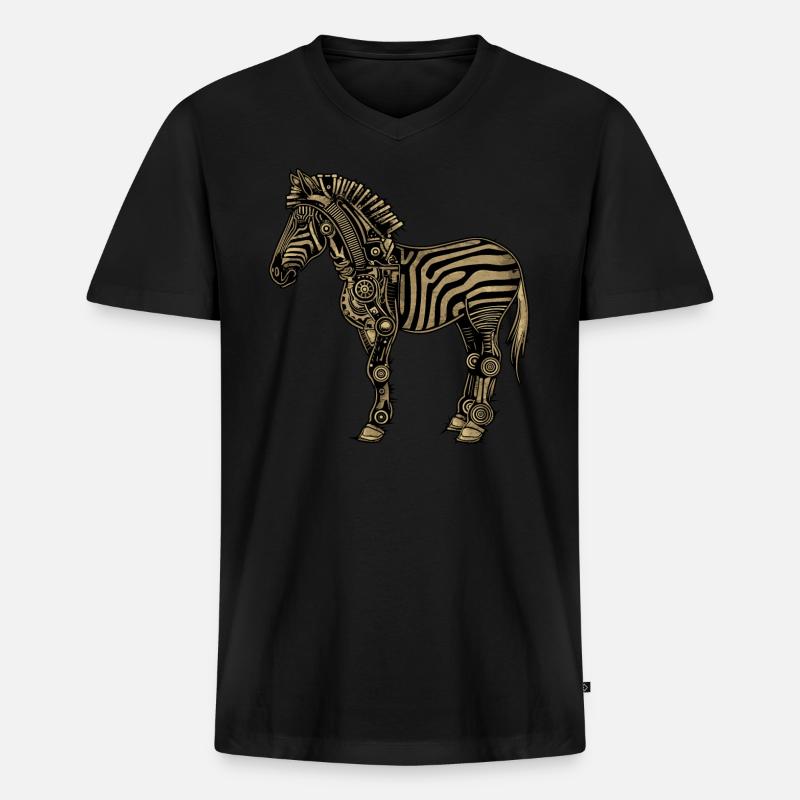 Zebra Steampunk - Männer Premium Bio T-Shirt mit V-Ausschnitt - Schwarz