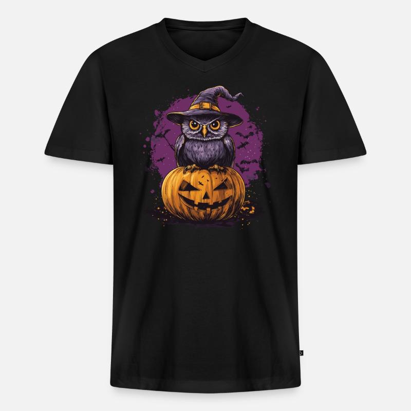 Lustige Halloween Eule - Männer Premium Bio T-Shirt mit V-Ausschnitt - Schwarz